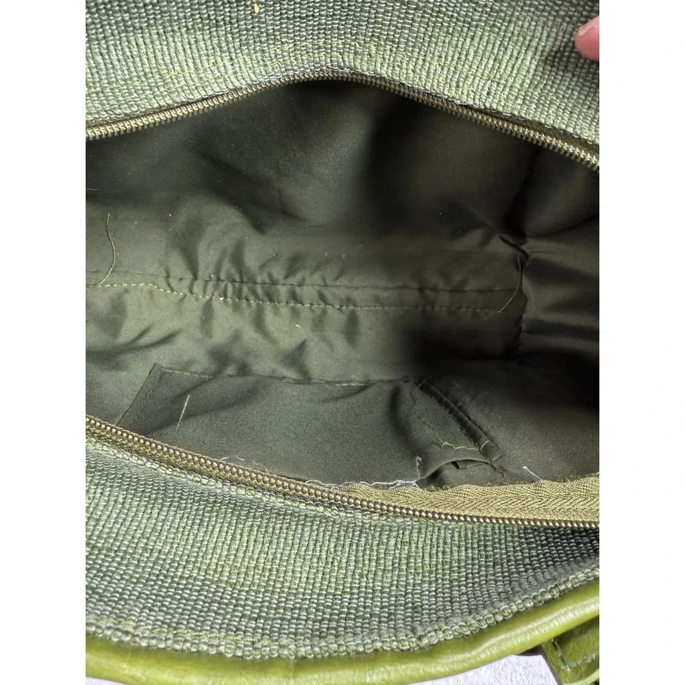 Plaid Tote‎ Bag Green Faux Leather Trim Braided Handles